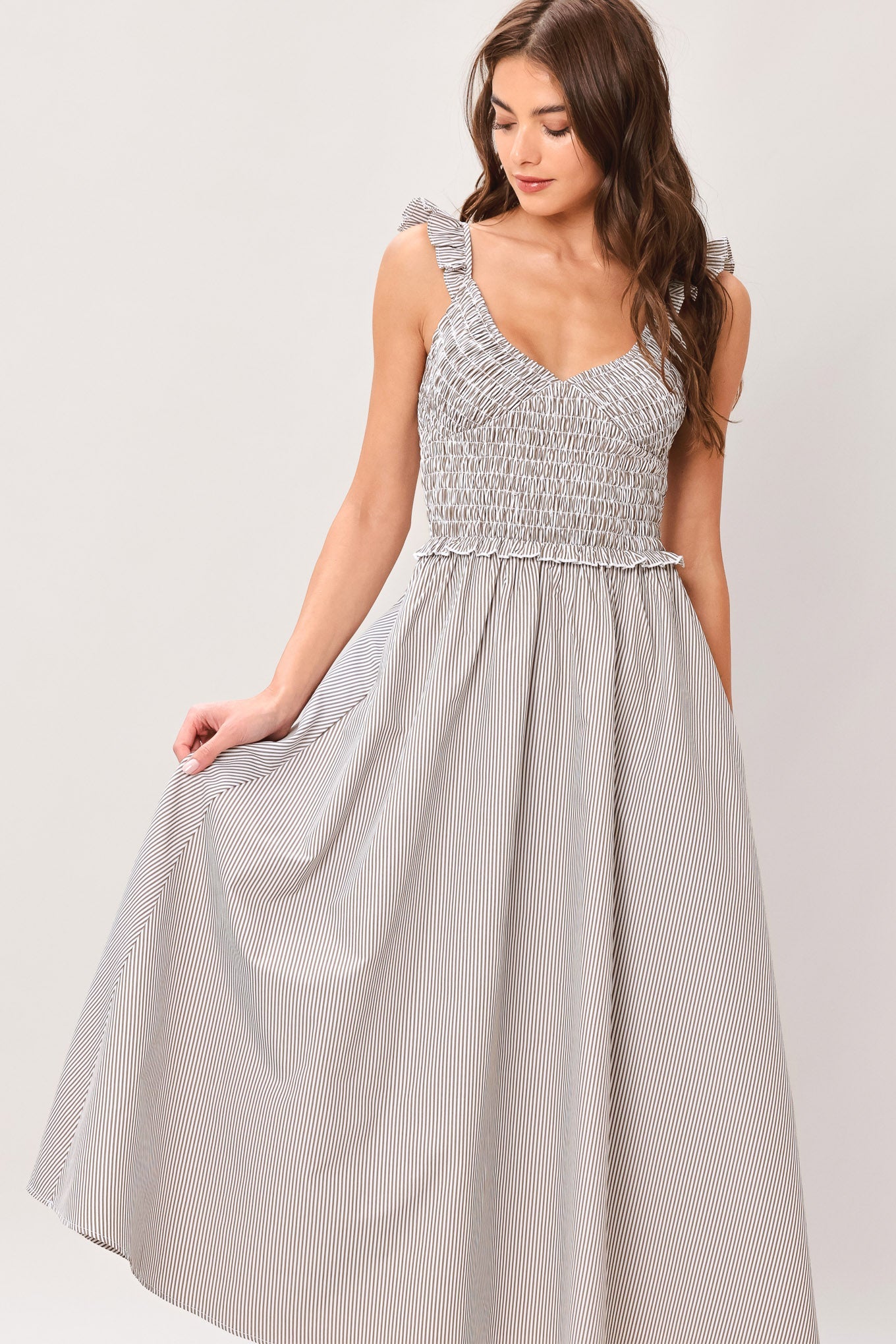 SWEET STRIPE WOVEN MIDI DRESS - Glamourous Grace