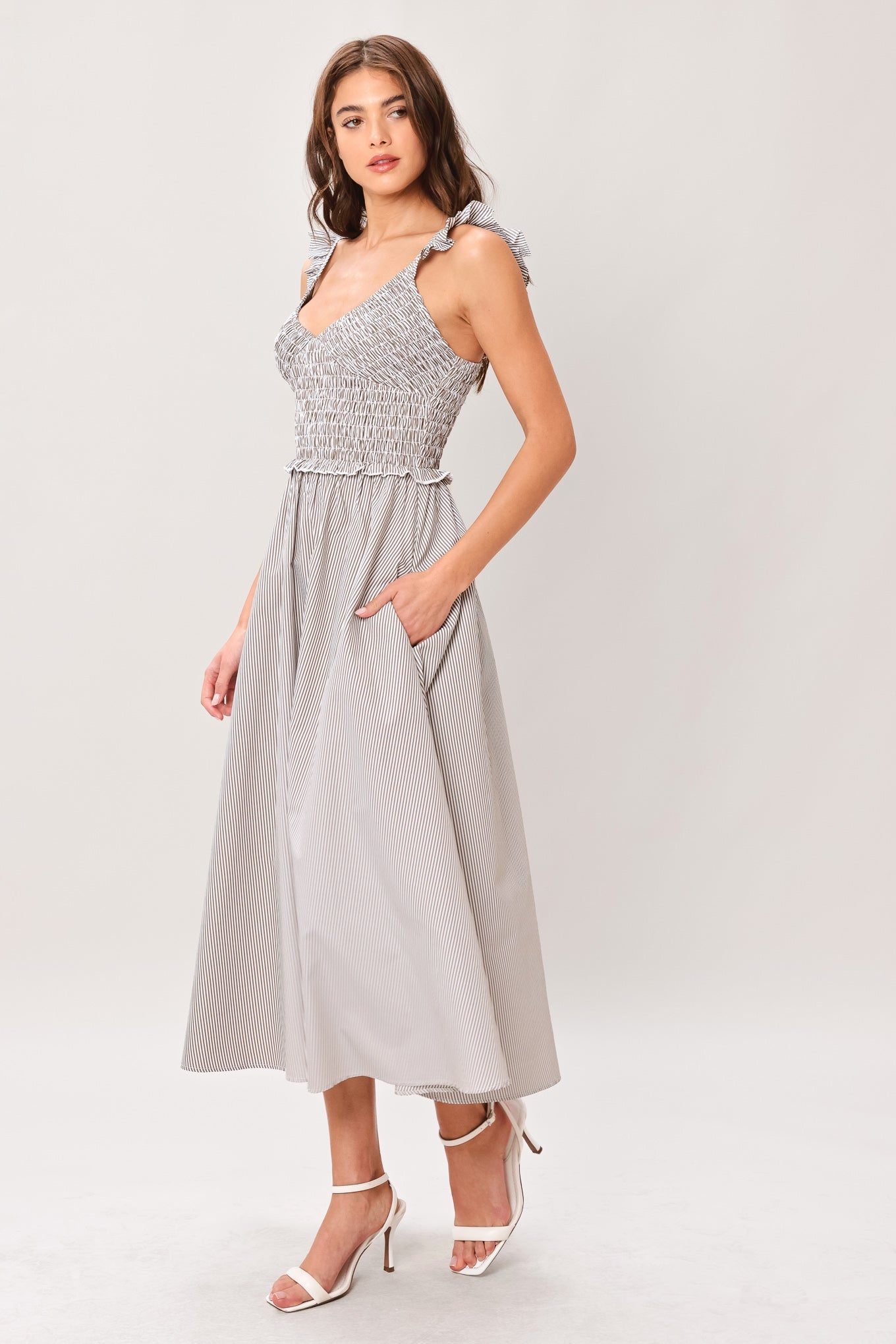 SWEET STRIPE WOVEN MIDI DRESS - Glamourous Grace