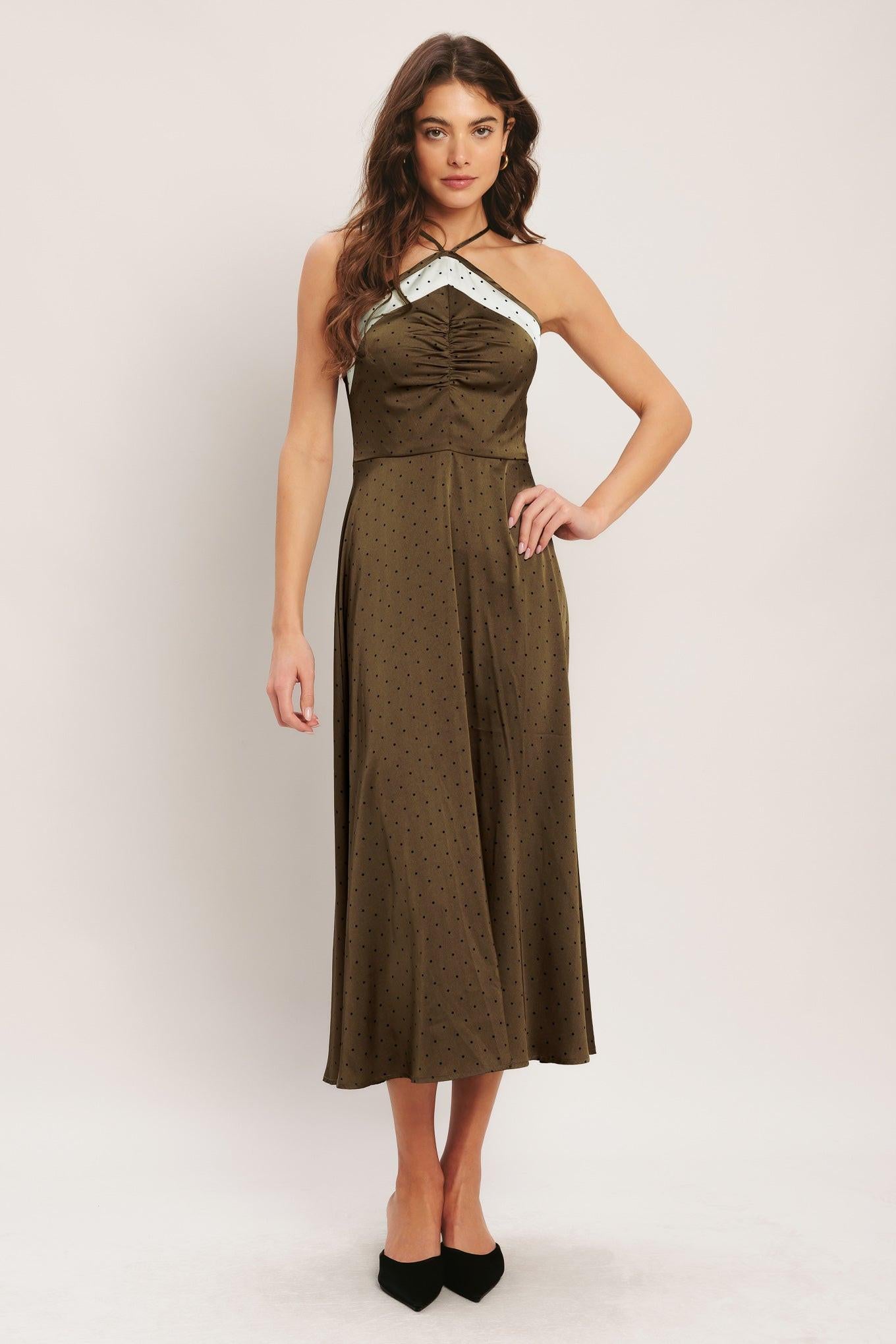 ESPRESSO CHIC WOVEN SATIN MIDI DRESS - Glamourous Grace