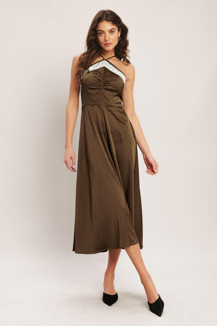 ESPRESSO CHIC WOVEN SATIN MIDI DRESS - Glamourous Grace