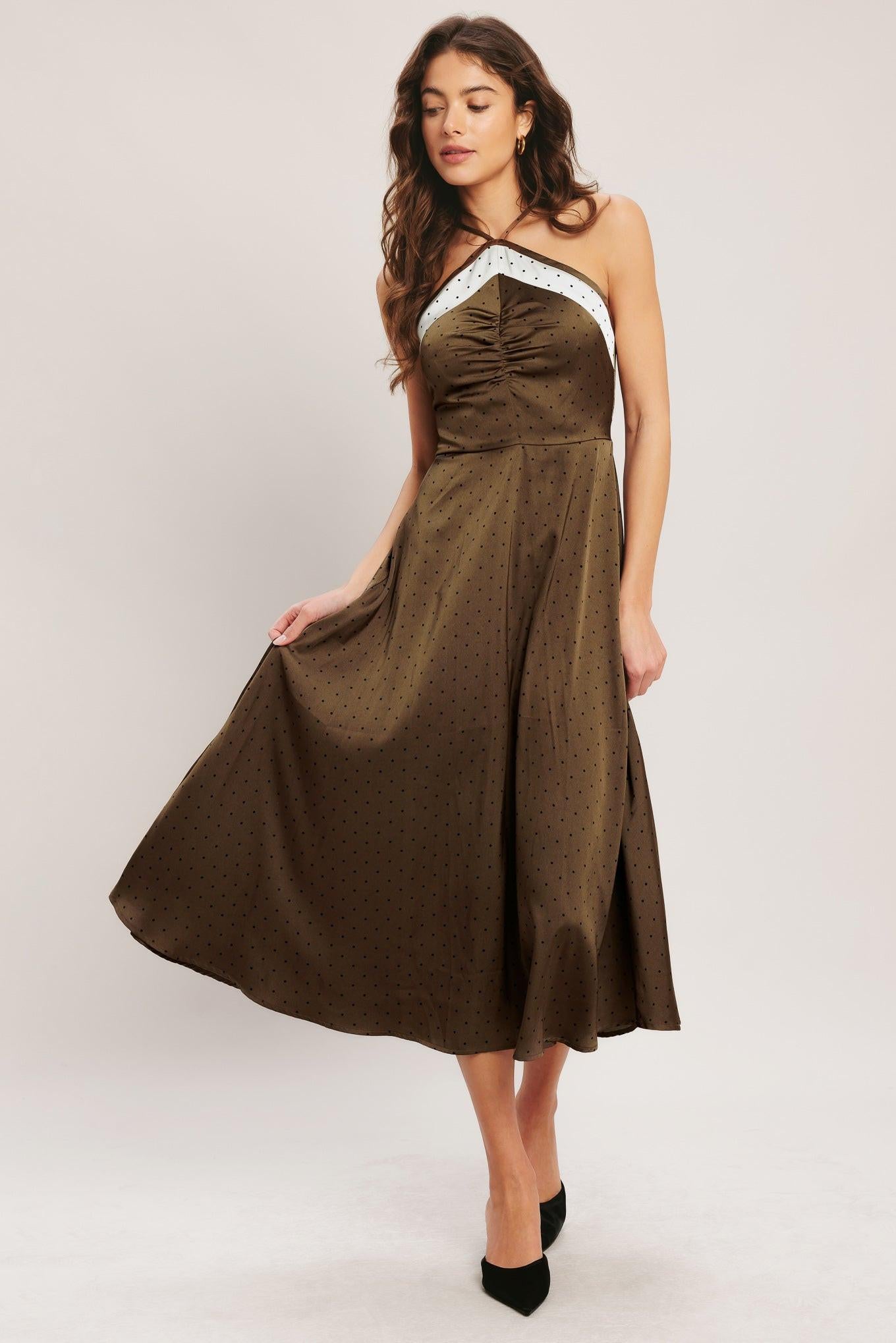 ESPRESSO CHIC WOVEN SATIN MIDI DRESS - Glamourous Grace