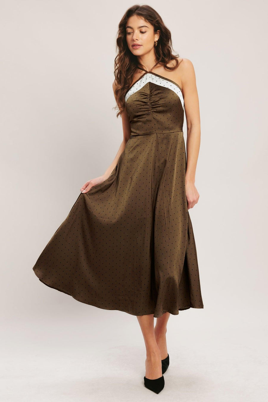 ESPRESSO CHIC WOVEN SATIN MIDI DRESS - Glamourous Grace