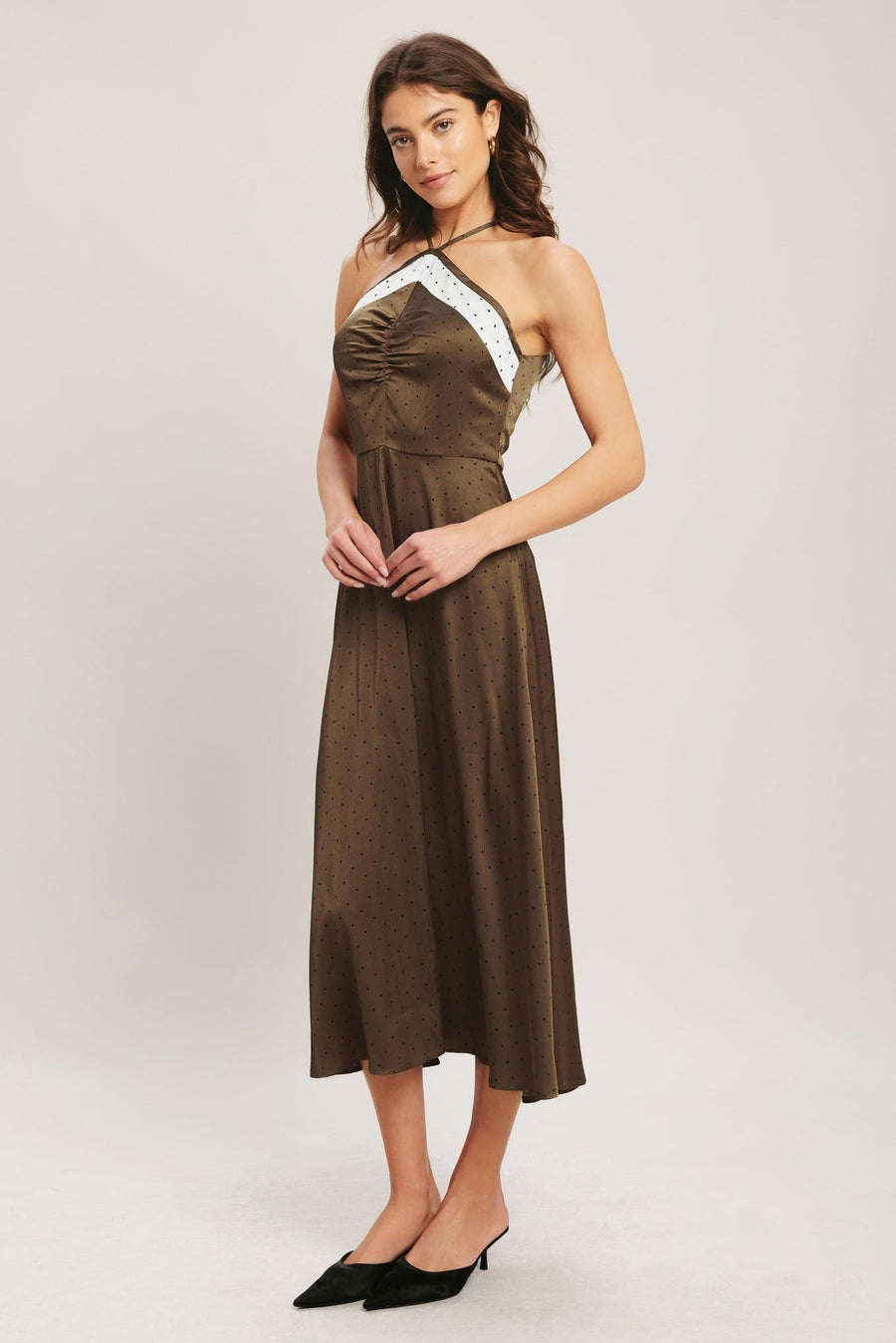 ESPRESSO CHIC WOVEN SATIN MIDI DRESS - Glamourous Grace