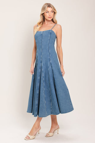 INDIGO WHISPER DENIM MIDI DRESS - Glamourous Grace