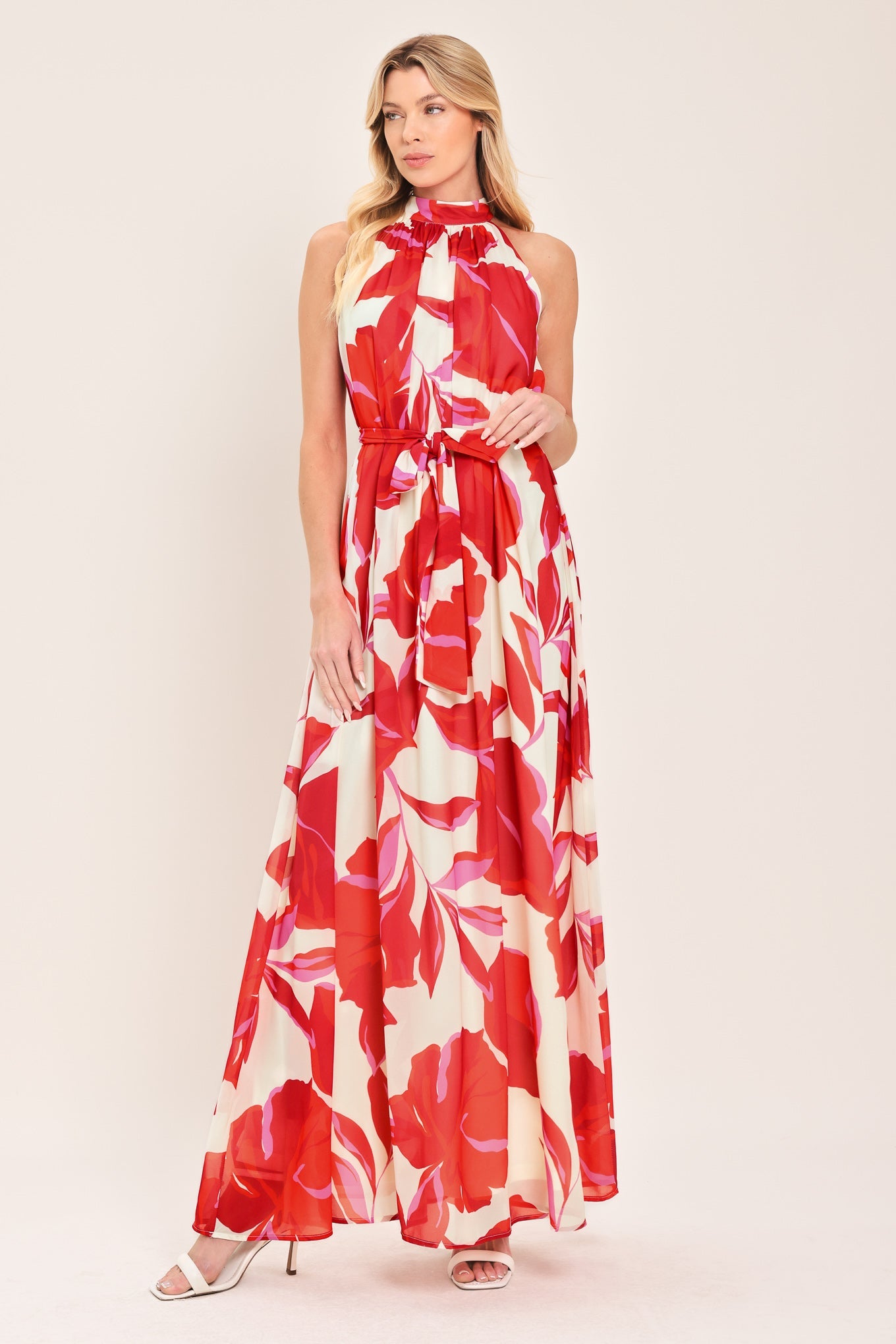 FIJI FLOWER HALTER WOVEN MAXI DRESS - Glamourous Grace