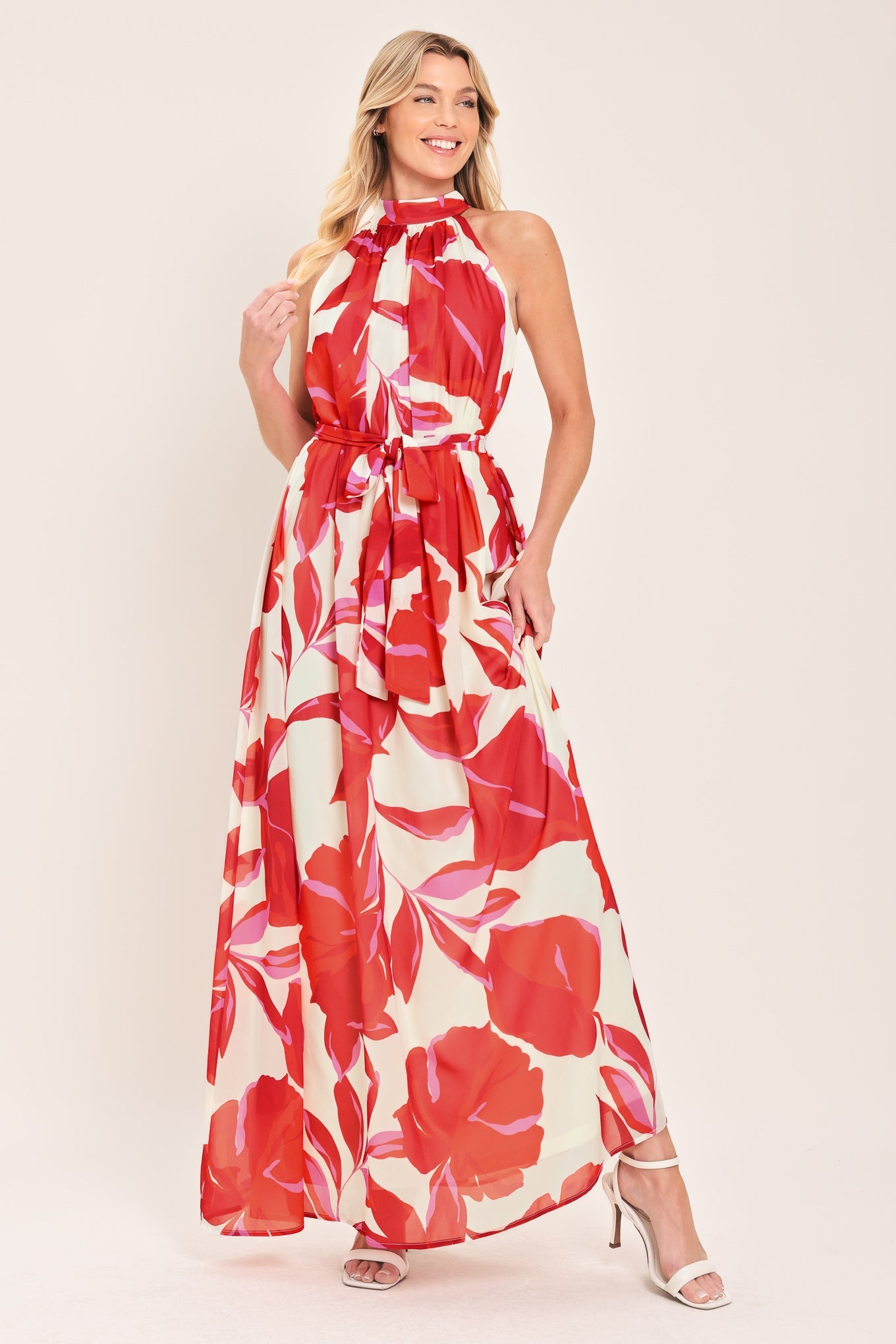 FIJI FLOWER HALTER WOVEN MAXI DRESS - Glamourous Grace
