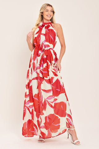FIJI FLOWER HALTER WOVEN MAXI DRESS - Glamourous Grace