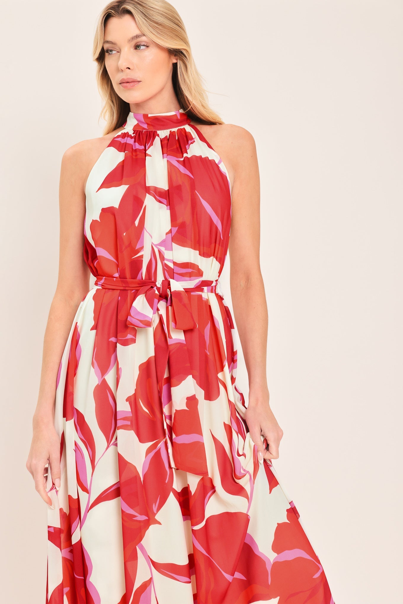 FIJI FLOWER HALTER WOVEN MAXI DRESS - Glamourous Grace