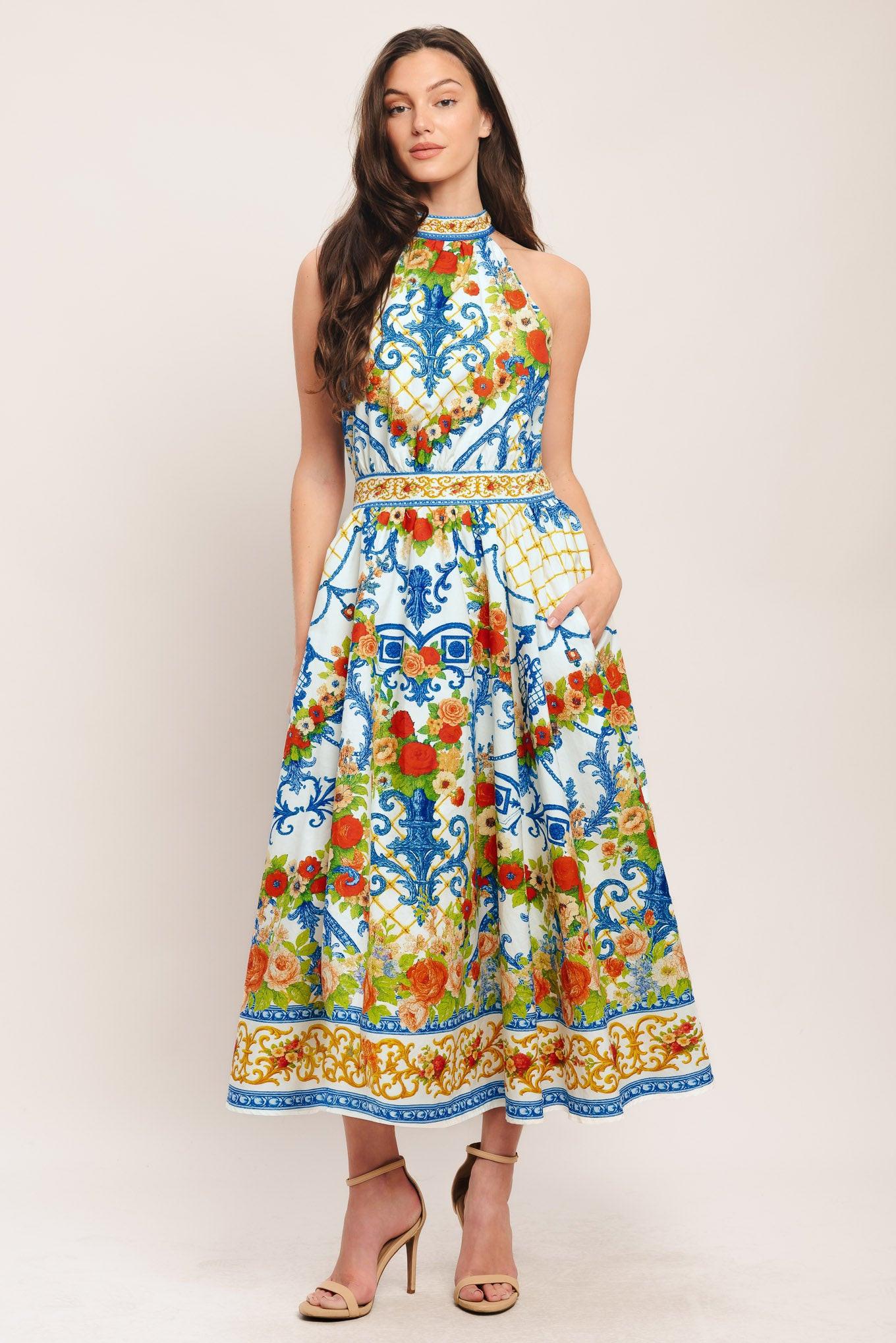 CERAMIC FLORA WOVEN MIDI DRESS - Glamourous Grace