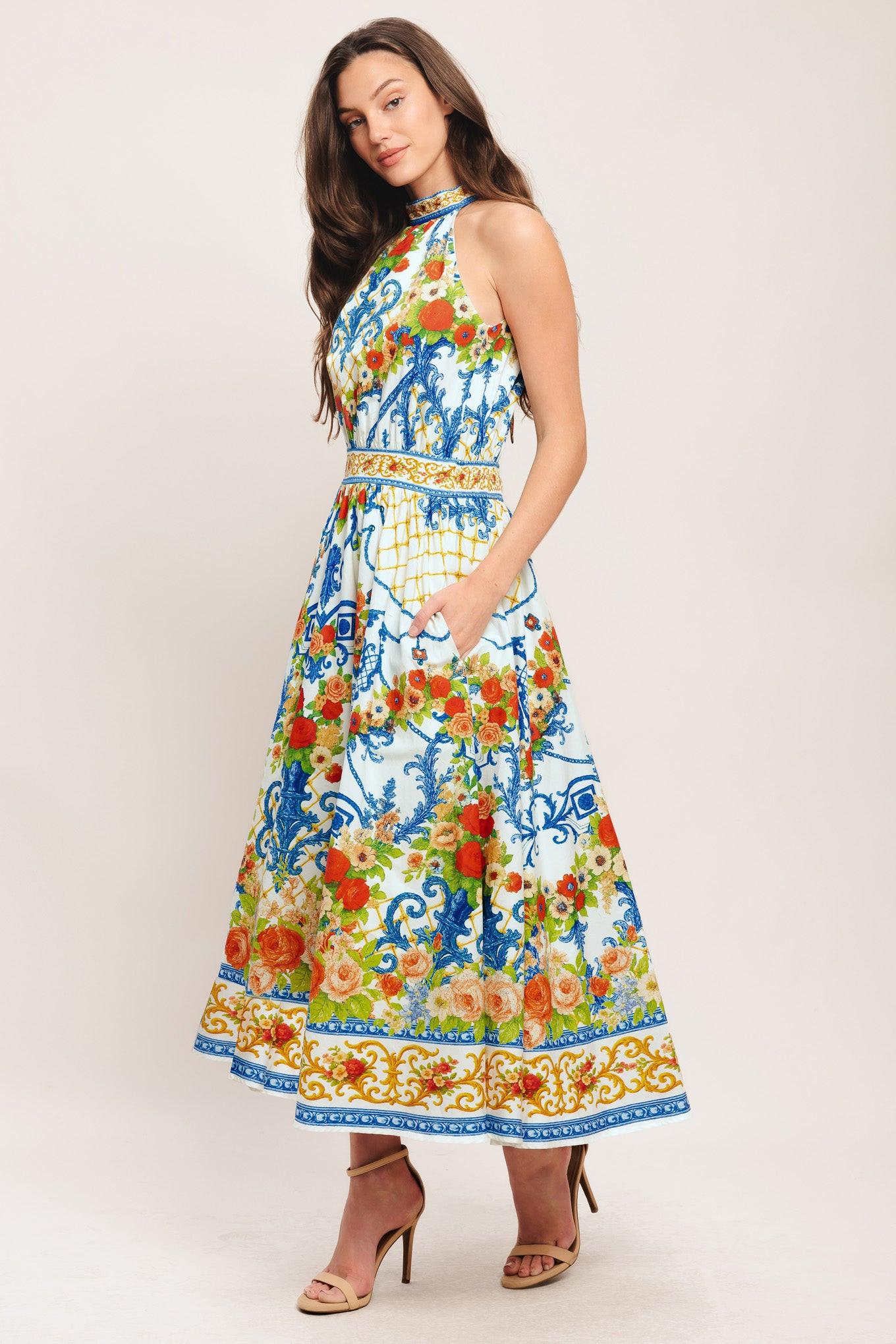 CERAMIC FLORA WOVEN MIDI DRESS - Glamourous Grace