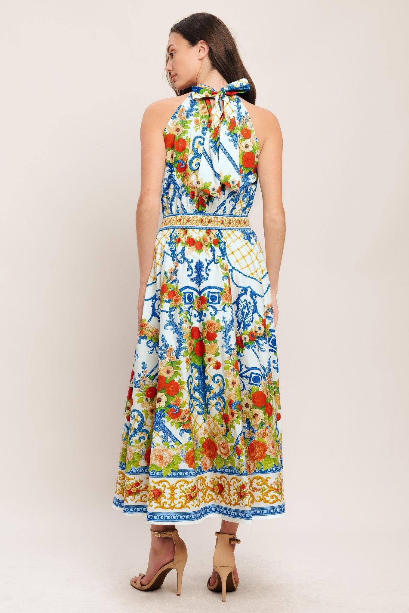 CERAMIC FLORA WOVEN MIDI DRESS - Glamourous Grace