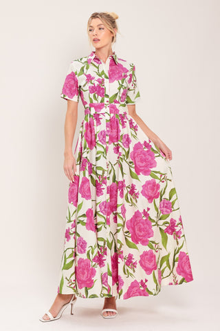 BLOOMING ROSE WOVEN MAXI SHIRT DRESS - Glamourous Grace