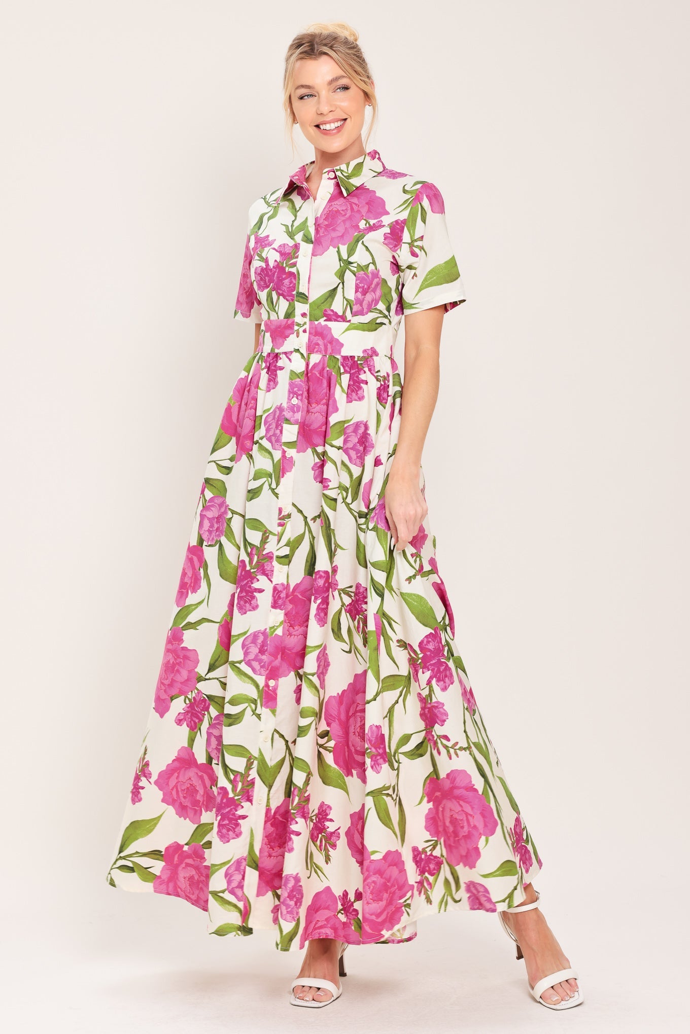 BLOOMING ROSE WOVEN MAXI SHIRT DRESS - Glamourous Grace
