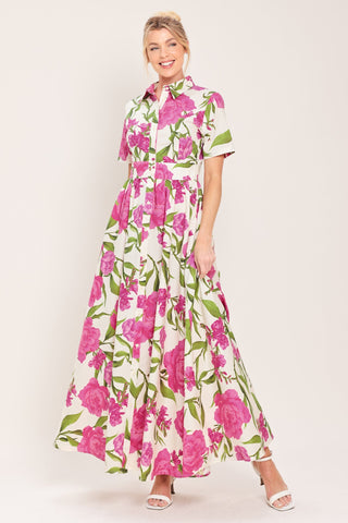 BLOOMING ROSE WOVEN MAXI SHIRT DRESS - Glamourous Grace
