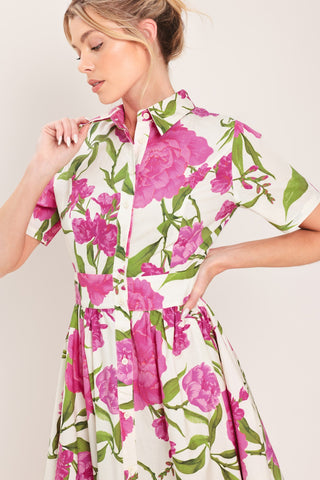 BLOOMING ROSE WOVEN MAXI SHIRT DRESS - Glamourous Grace