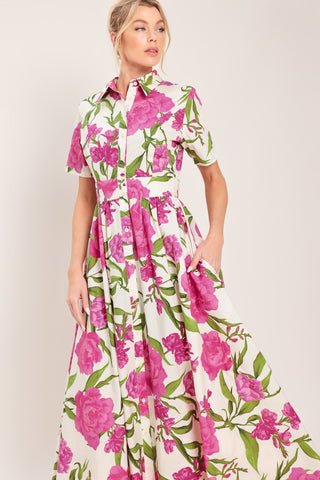 BLOOMING ROSE WOVEN MAXI SHIRT DRESS - Glamourous Grace