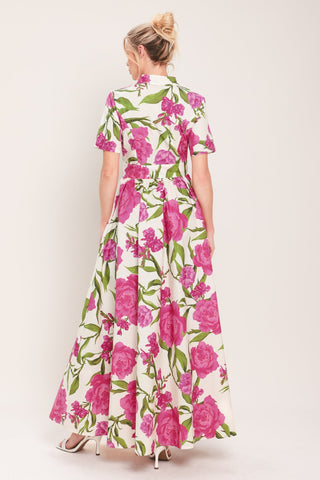 BLOOMING ROSE WOVEN MAXI SHIRT DRESS - Glamourous Grace