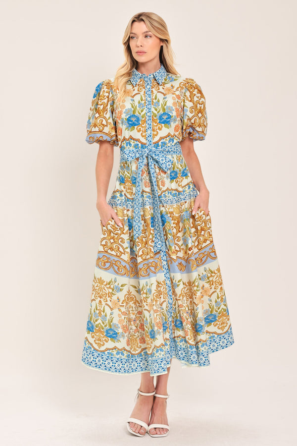 ROYAL GARDEN SOIREE WOVEN MIDI SHIRT DRESS - Glamourous Grace