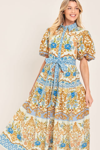 ROYAL GARDEN SOIREE WOVEN MIDI SHIRT DRESS