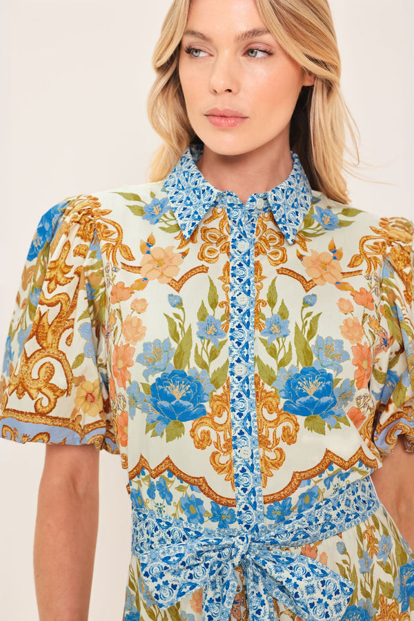 ROYAL GARDEN SOIREE WOVEN MIDI SHIRT DRESS - Glamourous Grace
