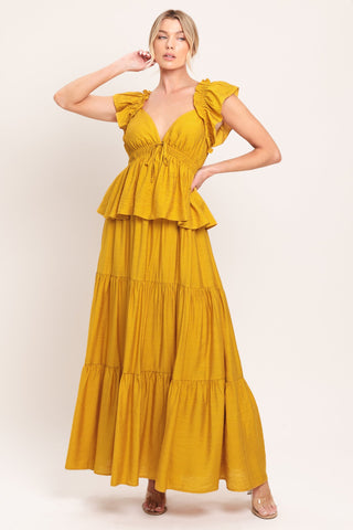 MUSTARD BLOOM WOVEN MAXI DRESS