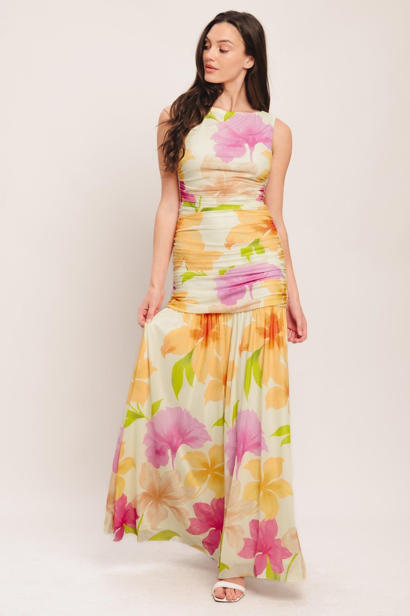 WARM BREEZE BLOOMS POWER MESH MAXI DRESS - Glamourous Grace