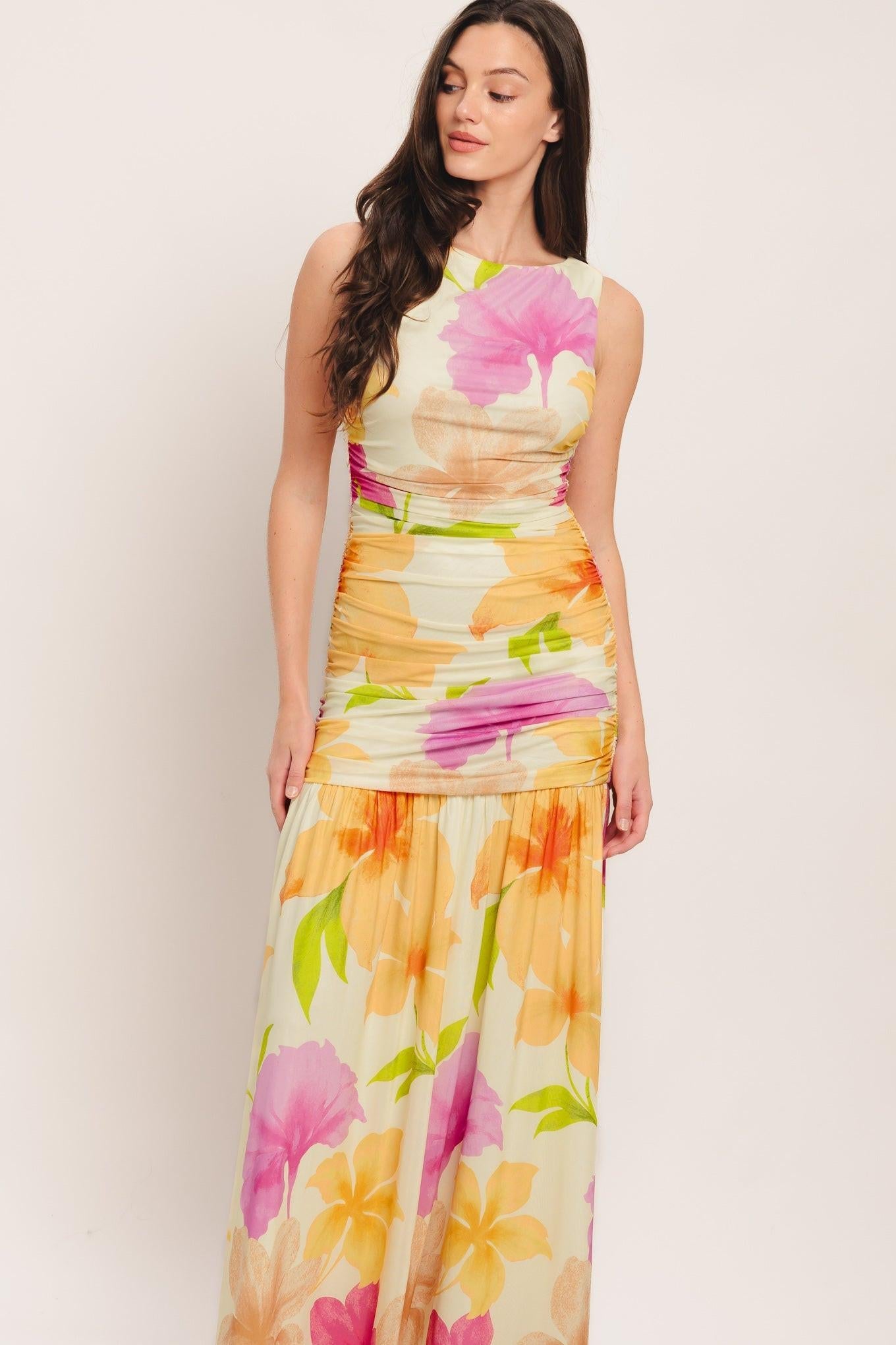 WARM BREEZE BLOOMS POWER MESH MAXI DRESS - Glamourous Grace