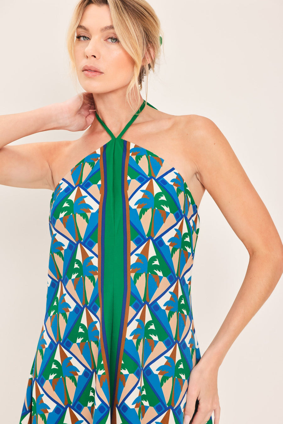 TROPICAL TEMPTATION HALTER WOVEN MIDI DRESS - Glamourous Grace
