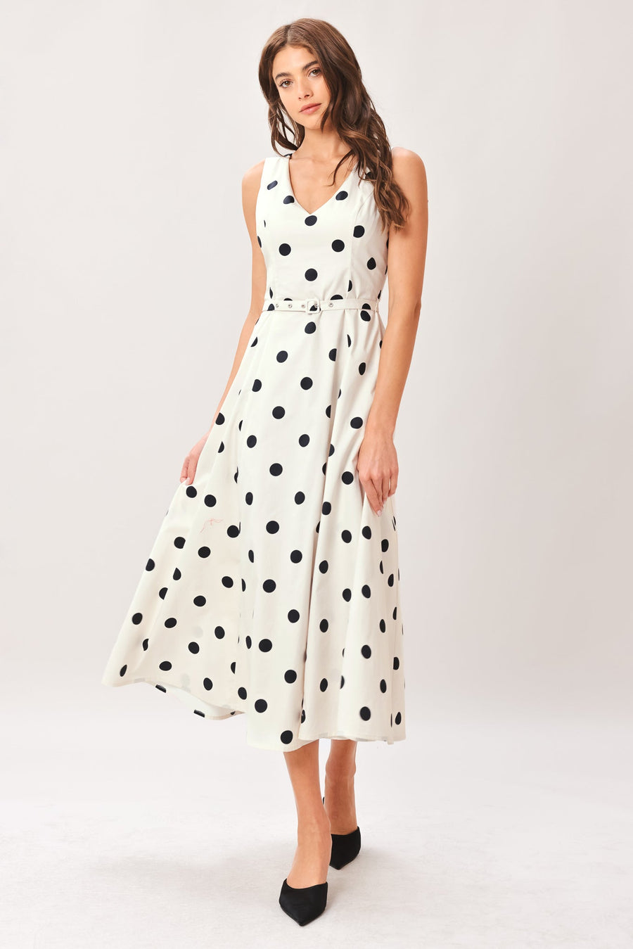 PURE POLKA WOVEN MIDI DRESS - Glamourous Grace