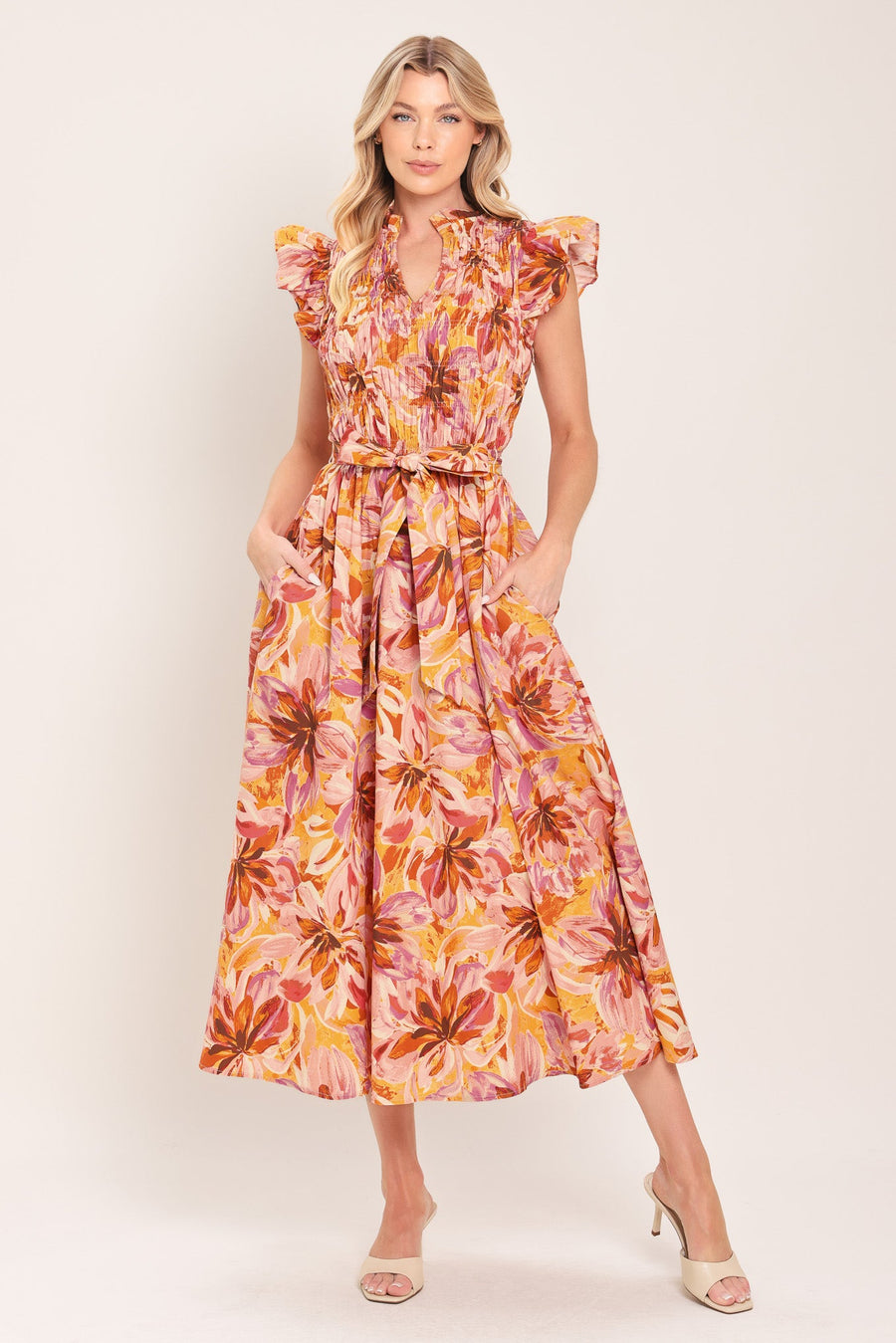 APRICOT BLOSSOM WOVEN MIDI DRESS - Glamourous Grace