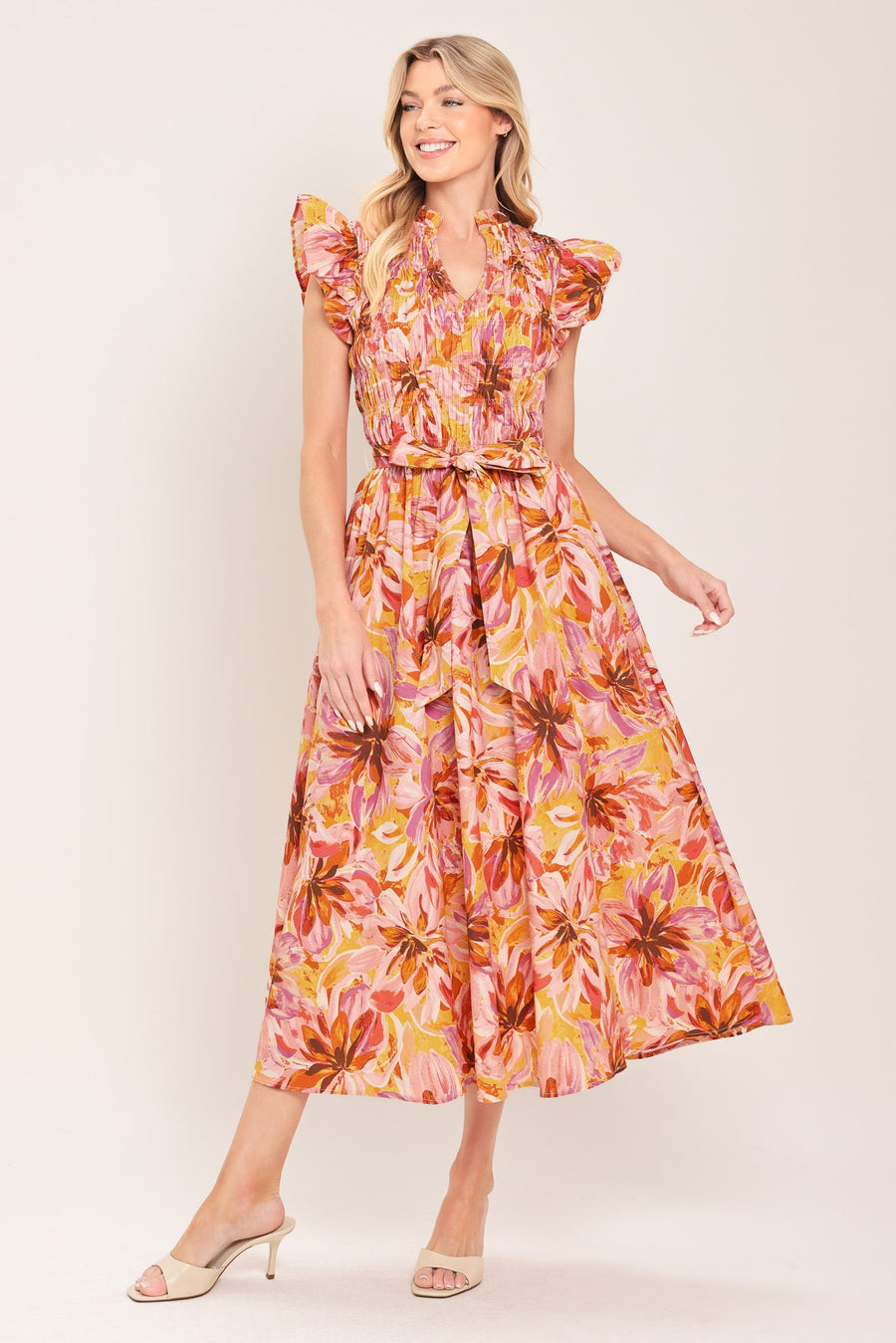 APRICOT BLOSSOM WOVEN MIDI DRESS - Glamourous Grace