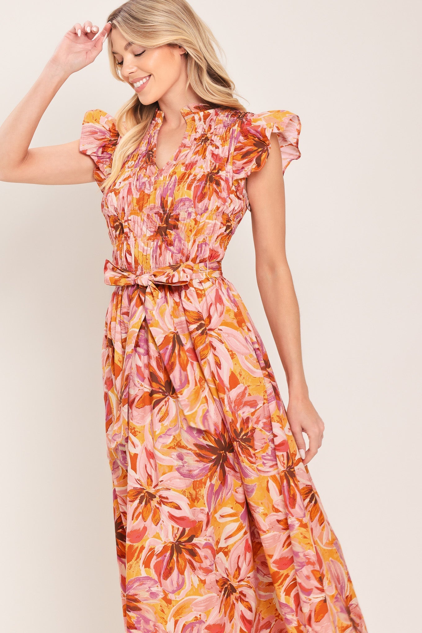 APRICOT BLOSSOM WOVEN MIDI DRESS - Glamourous Grace