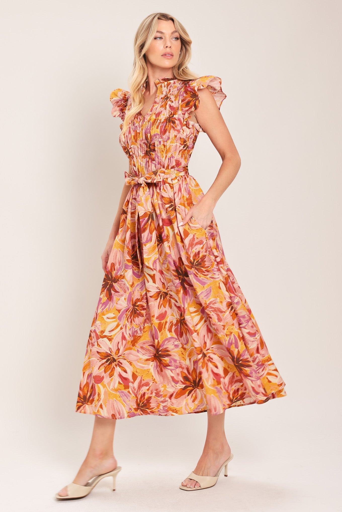 APRICOT BLOSSOM WOVEN MIDI DRESS - Glamourous Grace
