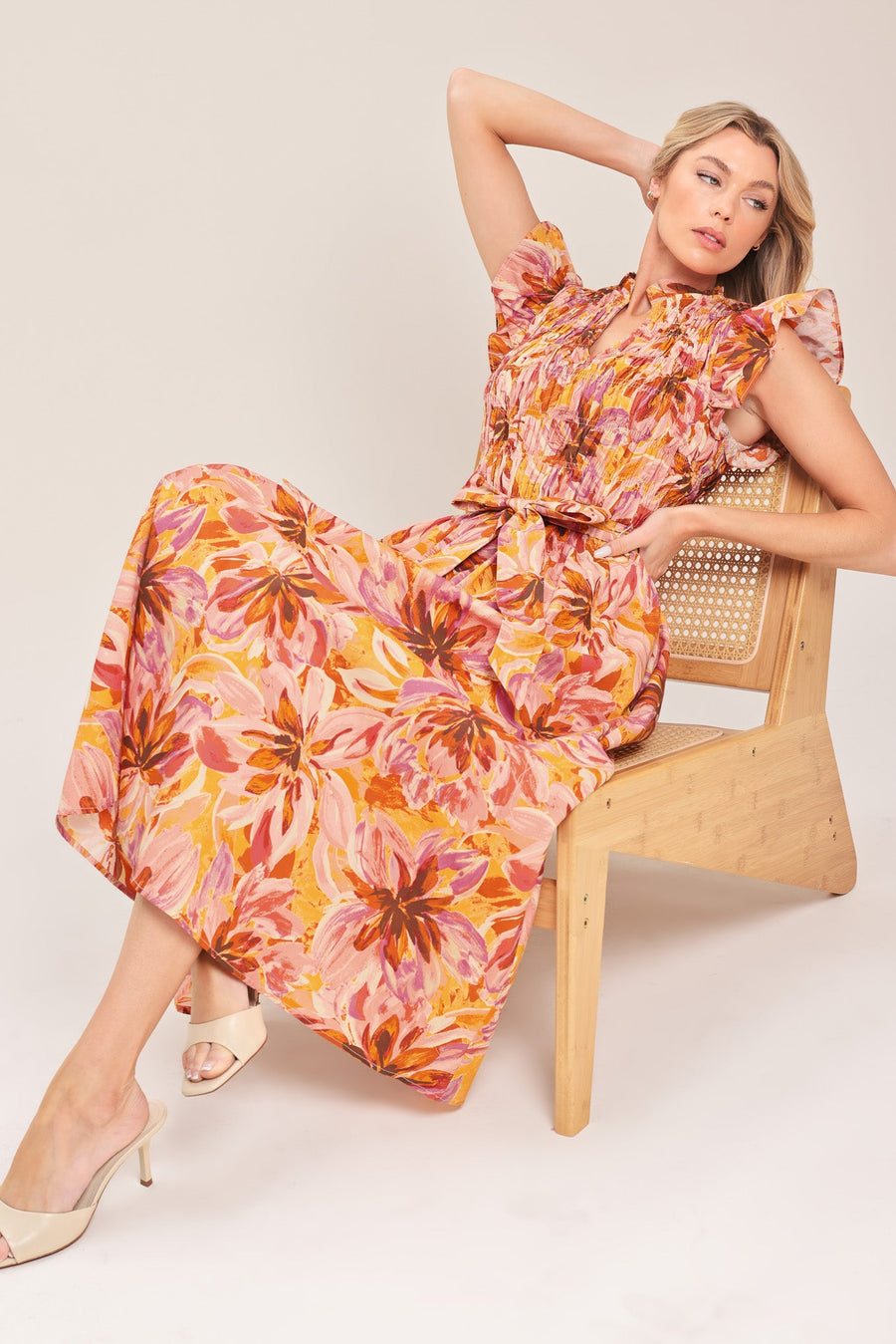 APRICOT BLOSSOM WOVEN MIDI DRESS - Glamourous Grace