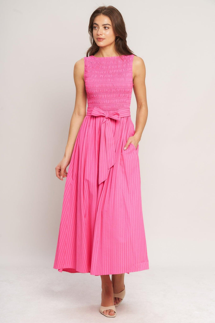 PINK RADIANCE WOVEN MIDI DRESS - Glamourous Grace