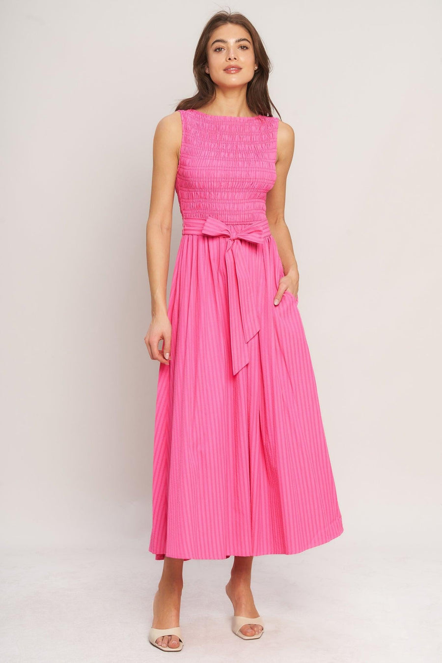 PINK RADIANCE WOVEN MIDI DRESS - Glamourous Grace