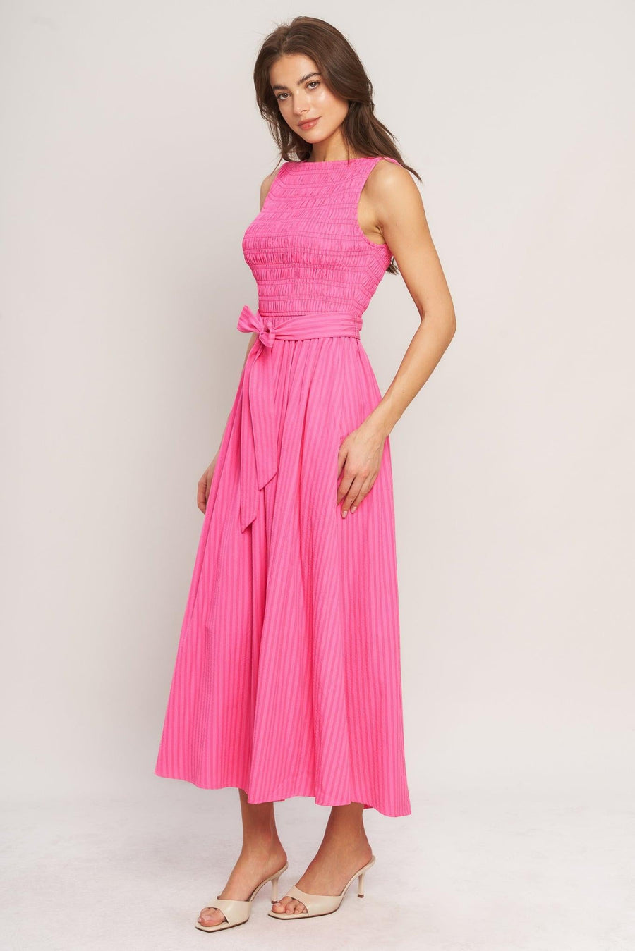 PINK RADIANCE WOVEN MIDI DRESS - Glamourous Grace