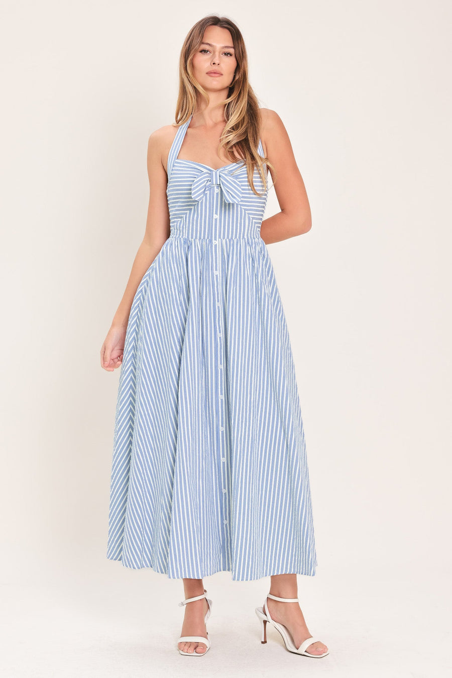 FRESH DAY STRIPE WOVEN MIDI DRESS - Glamourous Grace
