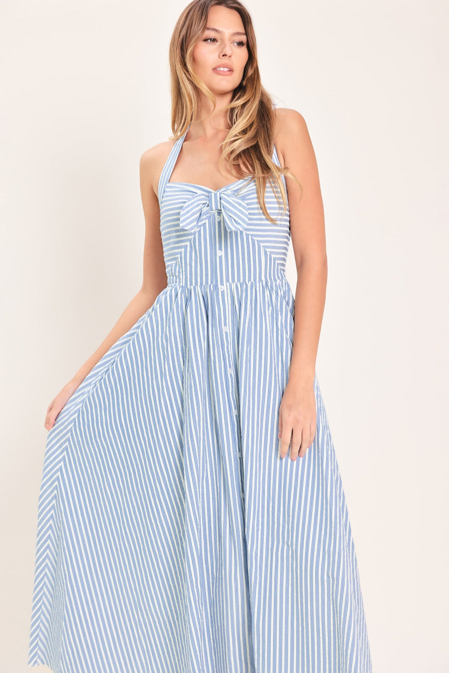 FRESH DAY STRIPE WOVEN MIDI DRESS - Glamourous Grace