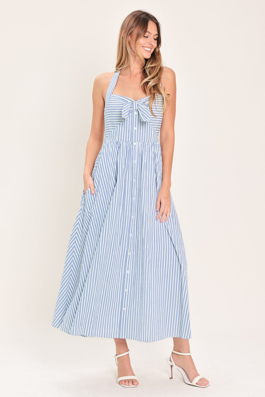FRESH DAY STRIPE WOVEN MIDI DRESS - Glamourous Grace
