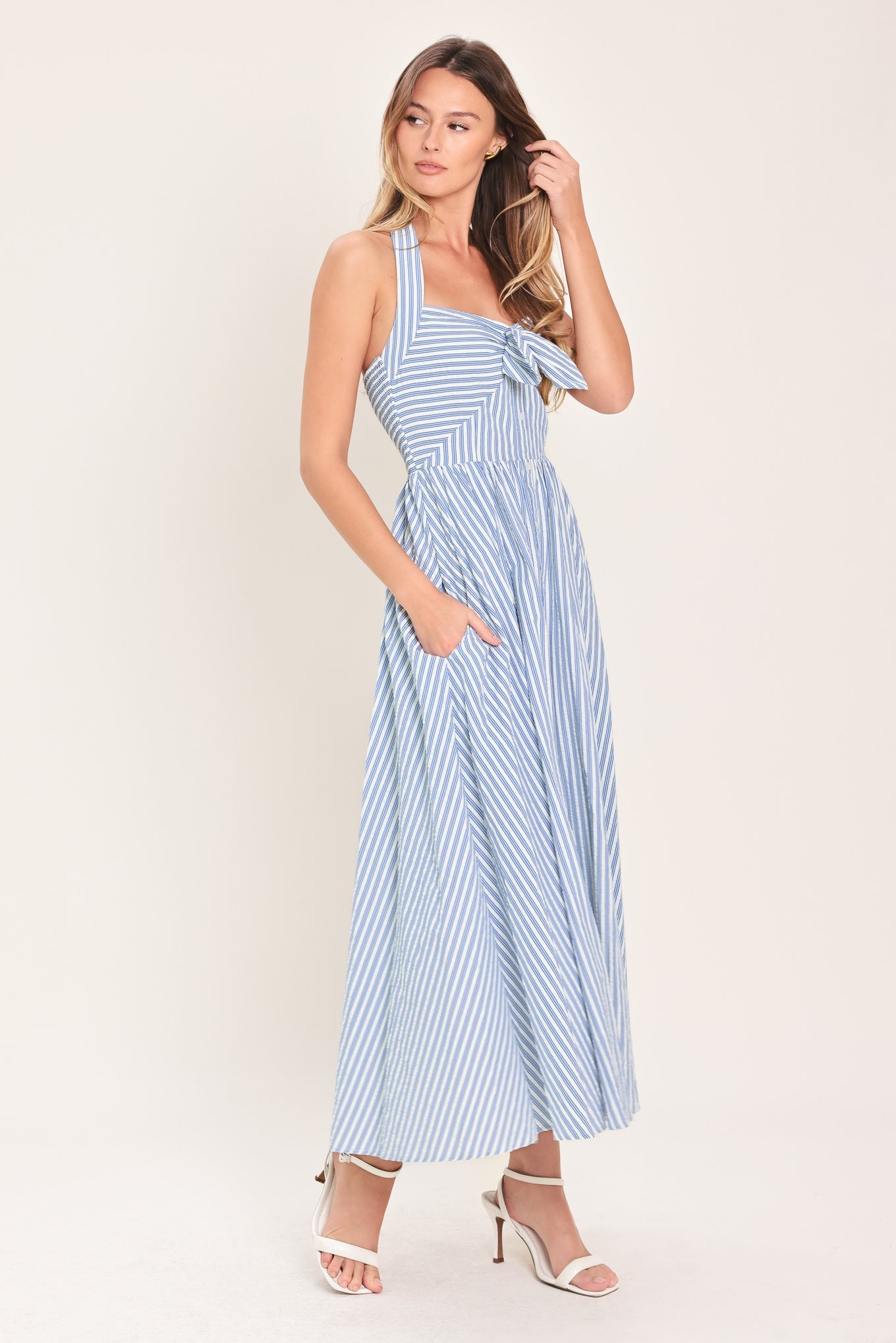 FRESH DAY STRIPE WOVEN MIDI DRESS - Glamourous Grace