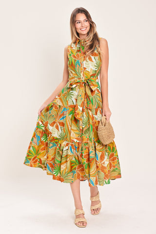 TROPICAL BLOOM TIERED WOVEN MIDI SHIRT DRESS - Glamourous Grace