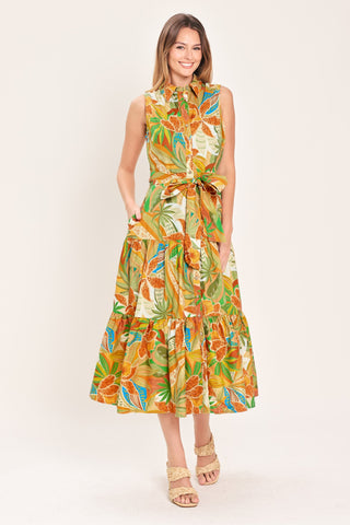 TROPICAL BLOOM TIERED WOVEN MIDI SHIRT DRESS - Glamourous Grace