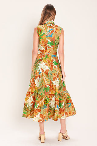TROPICAL BLOOM TIERED WOVEN MIDI SHIRT DRESS - Glamourous Grace