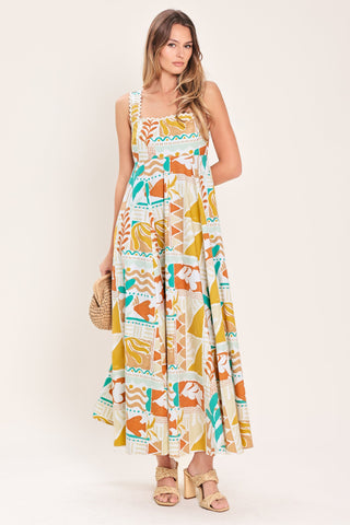 SUNSET MOSAIC WOVEN MIDI DRESS
