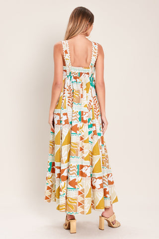 SUNSET MOSAIC WOVEN MIDI DRESS