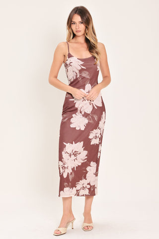 ROSEWOOD BLOOM POWER MESH MIDI DRESS