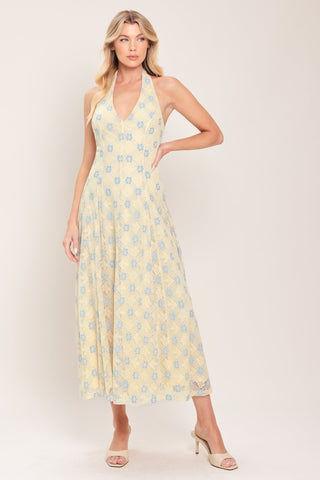 DELICATE BLOOM HALTER WOVEN LACE MIDI DRESS - Glamourous Grace
