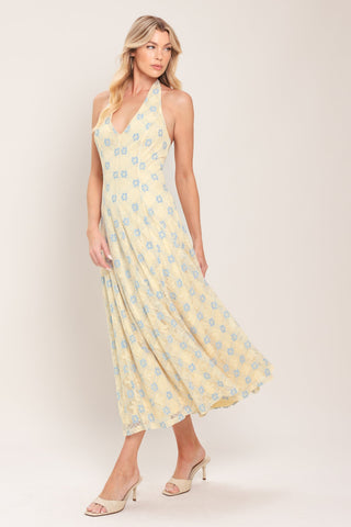 DELICATE BLOOM HALTER WOVEN LACE MIDI DRESS - Glamourous Grace