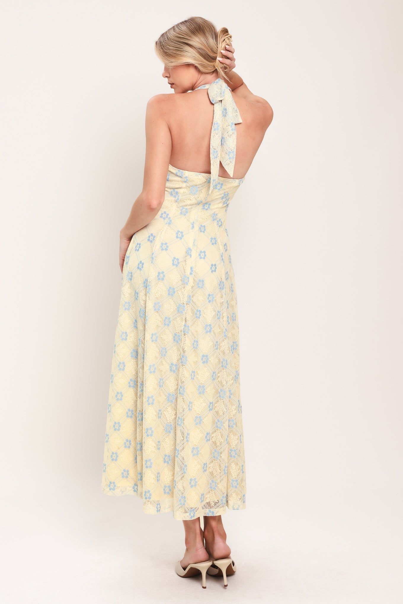 DELICATE BLOOM HALTER WOVEN LACE MIDI DRESS - Glamourous Grace